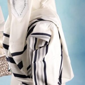 טלית צמר תשבץ פסים כחולים