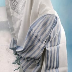 טלית חתנים אקרילן מהודרת פסים תכלת לא מחליקה
