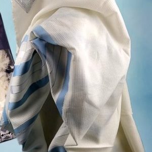 טלית צמר פאר הקודש פסים בצבע תכלת, לא מחליקה
